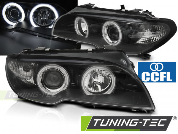 CCFL Angel Eyes Scheinwerfer für BMW 3er E46 Coupe / Cabrio 03-06 schwarz Set